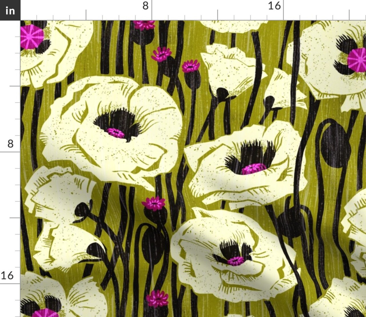 Bold Floral Retro Modern Farmhouse Rustic Distressed Faux Texture Faded Jewel Tone Cottage Hand Drawn Colorful Flowers Botanical Boho Bohemian Custom Printed Fabric by Spoonflower Various Fabrics by the Yard or Fat Quarter